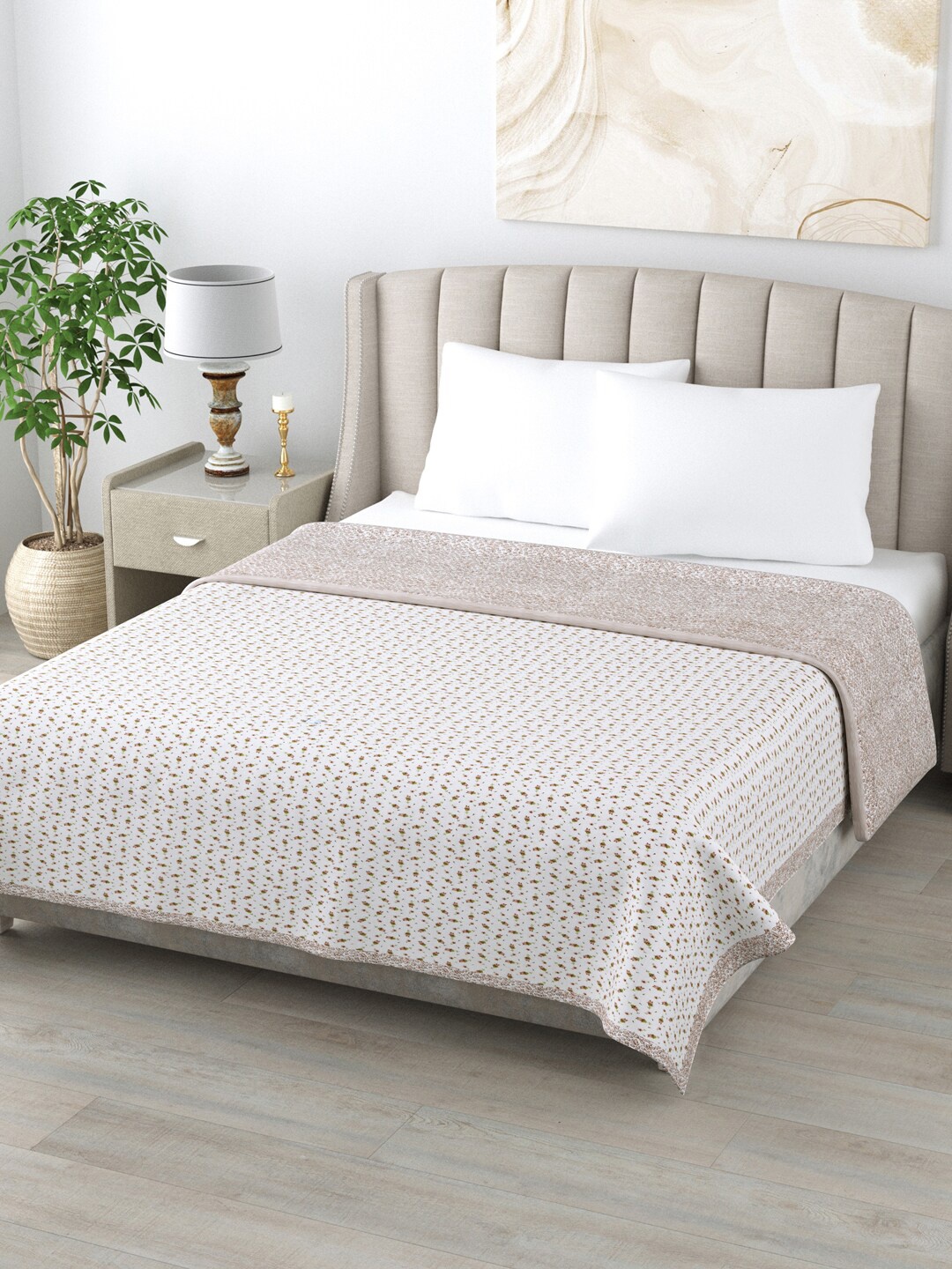 

Home Fresh White & Green Floral AC Room 350 GSM Double Bed Dohar