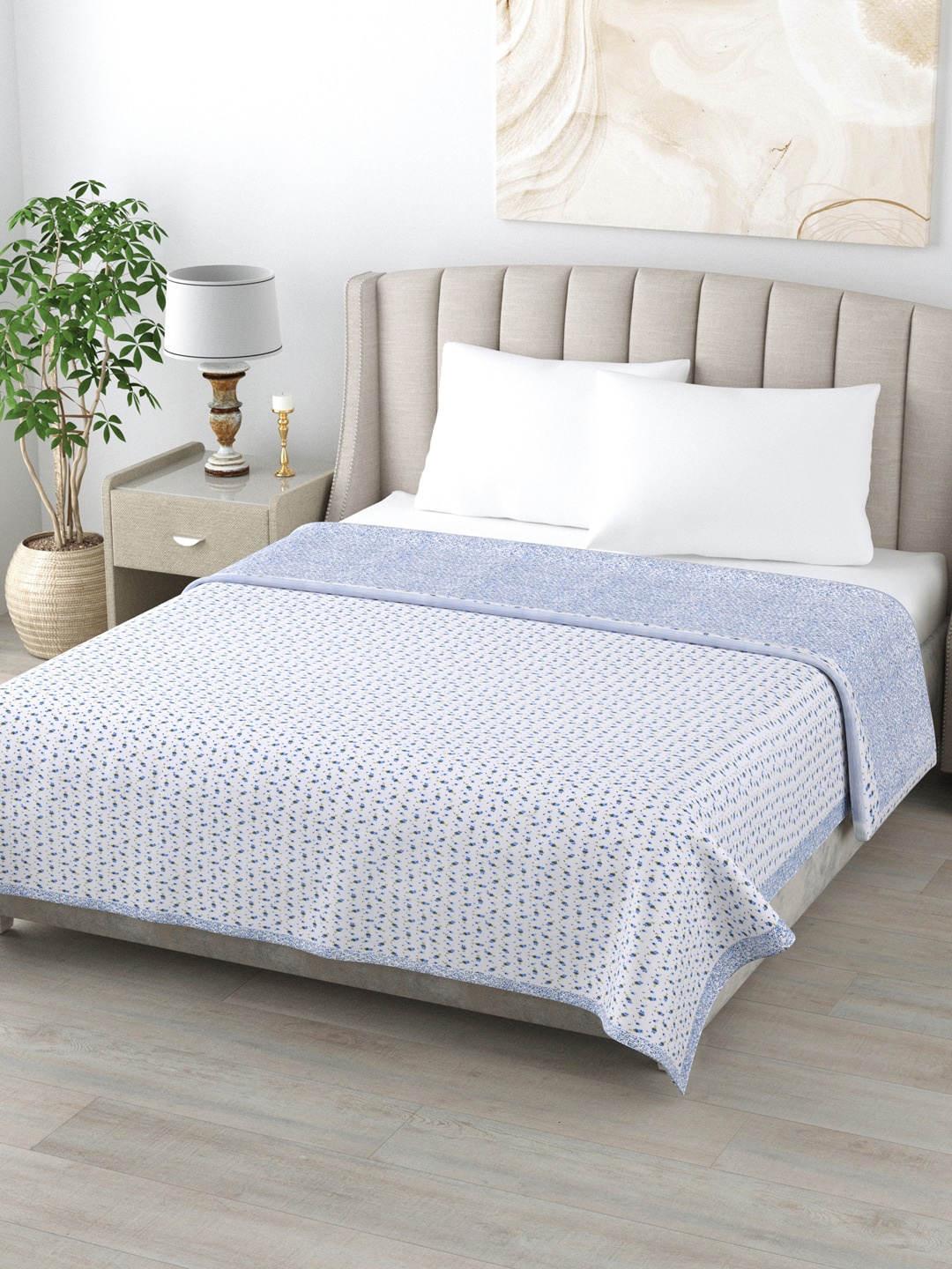 

Home Fresh White & Blue Floral AC Room 350 GSM Double Bed Dohar