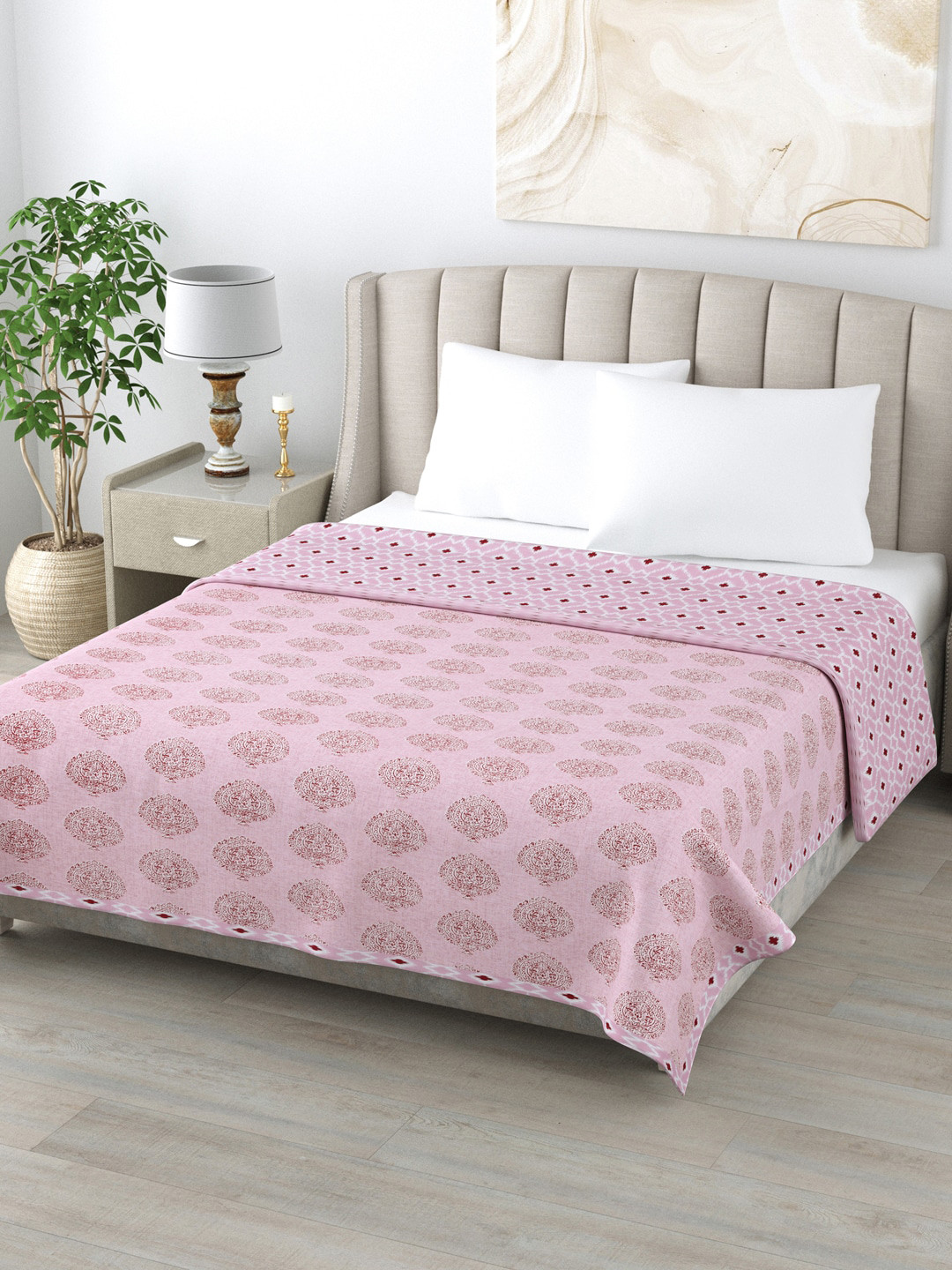 

Home Fresh Pink & Brown Ethnic Motifs AC Room 350 GSM Double Bed Dohar