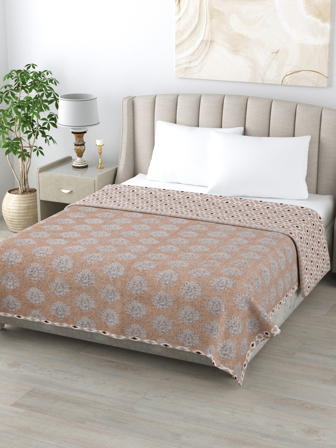 

Home Fresh Brown & Grey Floral AC Room 350 GSM Cotton Double Bed Dohar