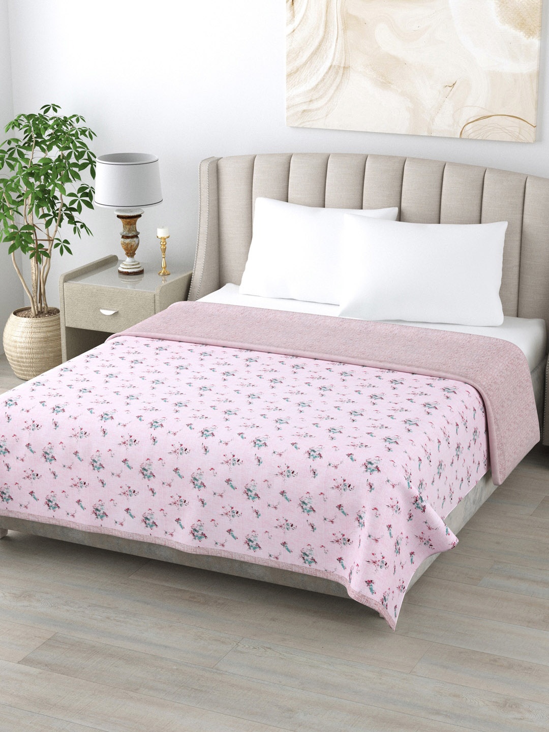 

Home Fresh Pink & Maroon Floral AC Room 350 GSM Double Bed Dohar
