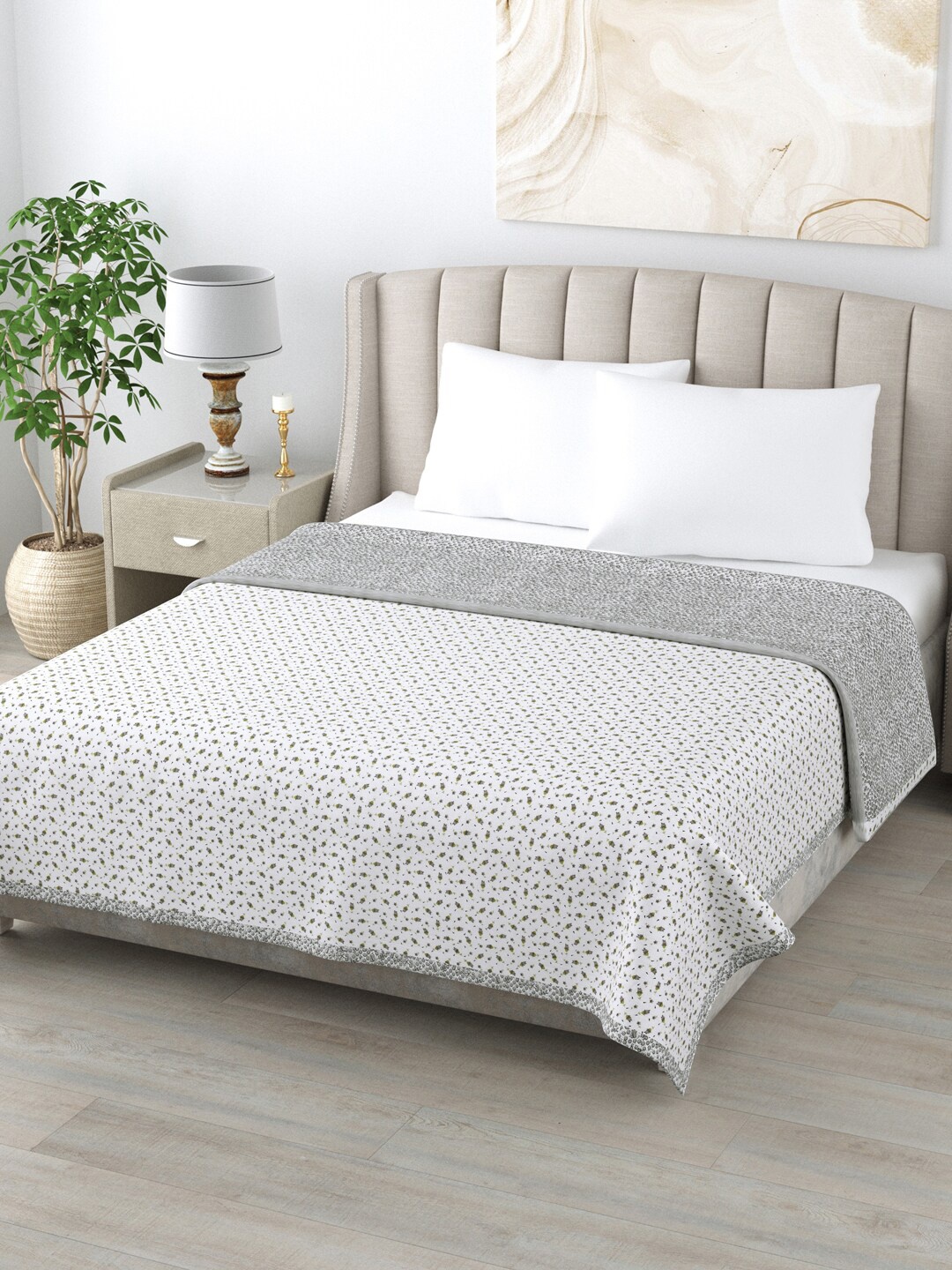 

Home Fresh White & Grey Floral AC Room 350 GSM Double Bed Dohar