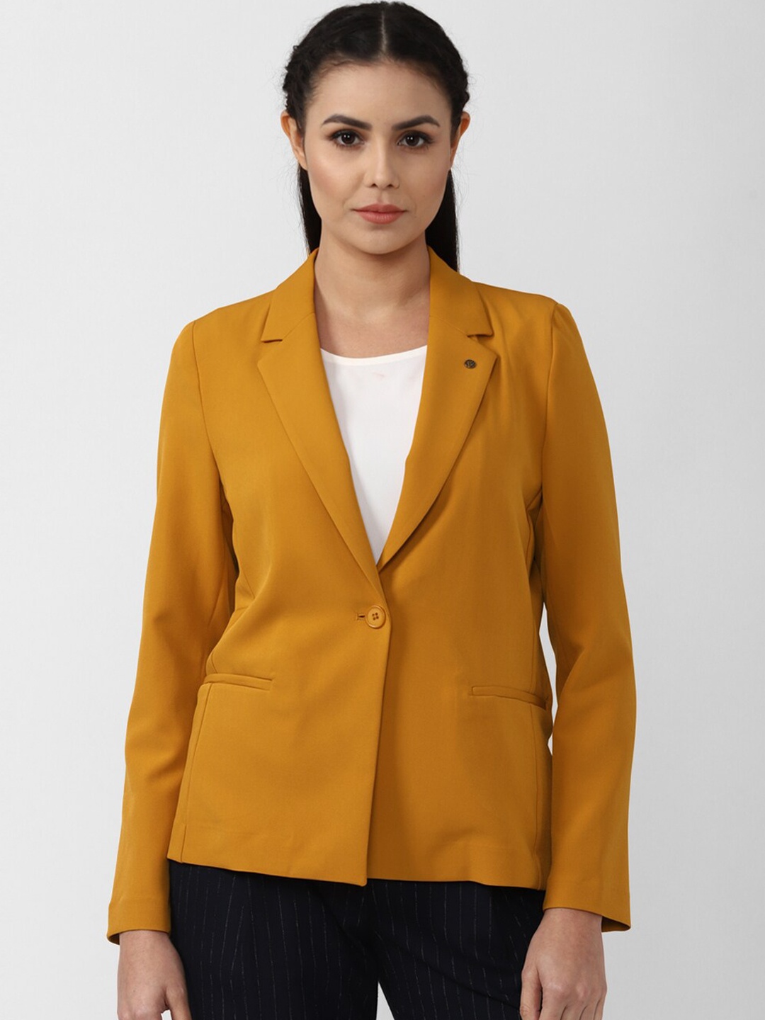 

Van Heusen Woman Women Yellow Solid Single Breasted Blazer