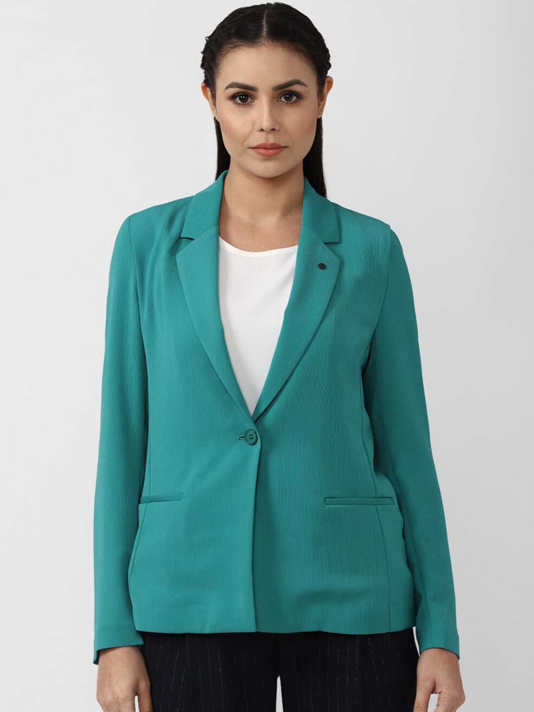 

Van Heusen Woman Blue Self-Design Single-Breasted Casual Blazer