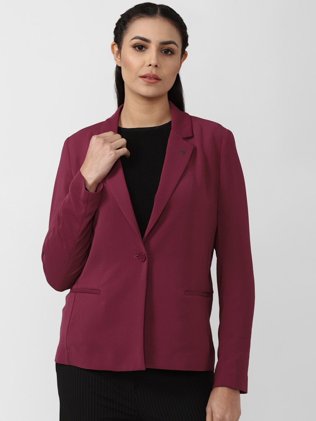

Van Heusen Woman Women Purple Solid Single Breasted Blazers