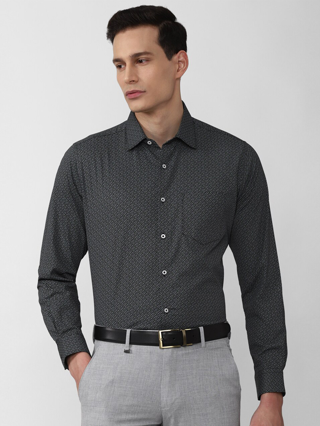 

Van Heusen Men Grey Printed Pure Cotton Formal Shirt