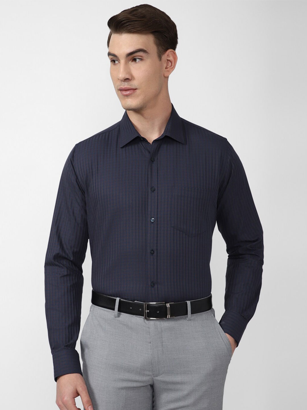 

Van Heusen Men Navy Blue Micro Checked Cotton Slim Fit Formal Shirt