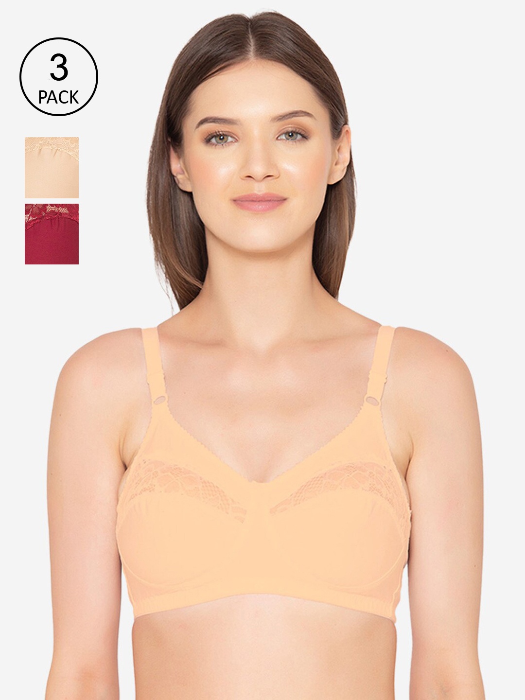 

GROVERSONS Paris Beauty Pack Of 2 Full Coverage Cotton Lace Bra COMB02-C10-C04-Multicolor, Cream