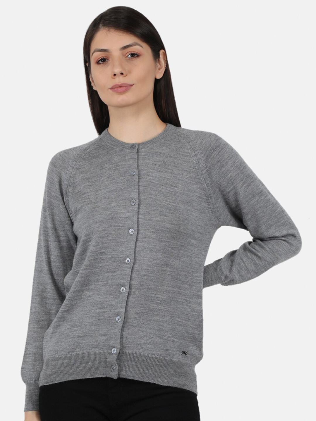 

Monte Carlo Women Grey Solid Round Neck Cardigan
