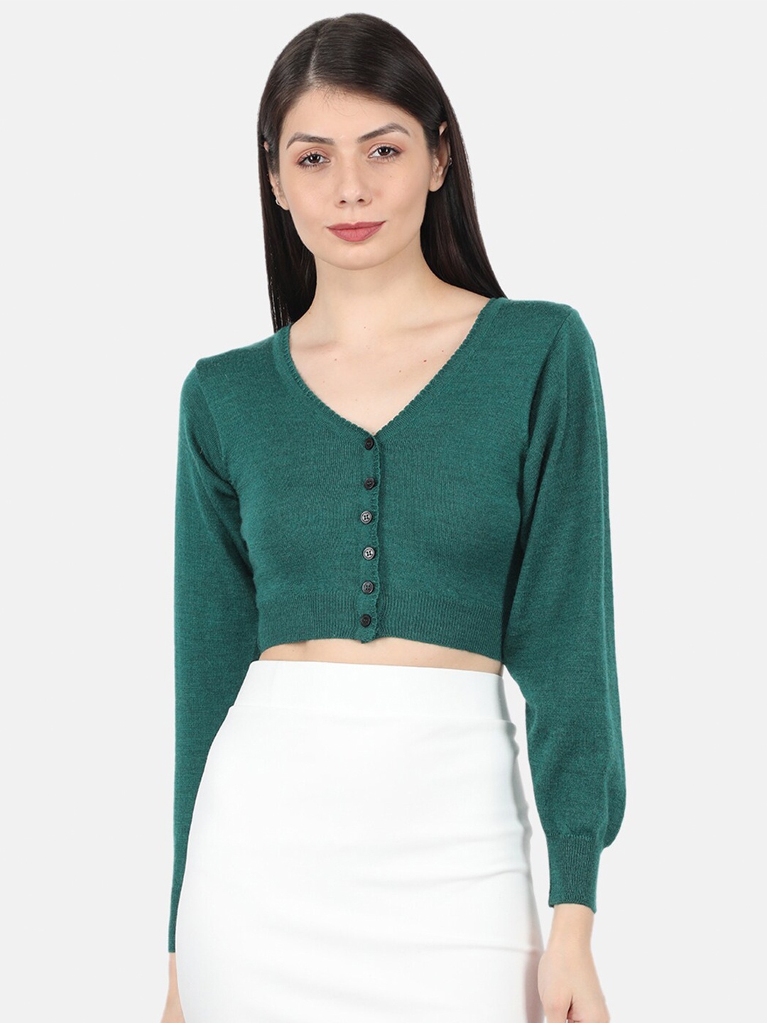 

Monte Carlo Women Green Crop Cardigan