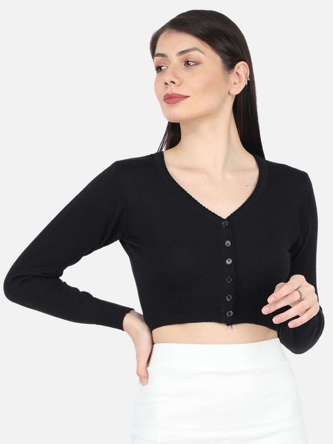 

Monte Carlo Women Black Pure Cotton Crop Cardigan