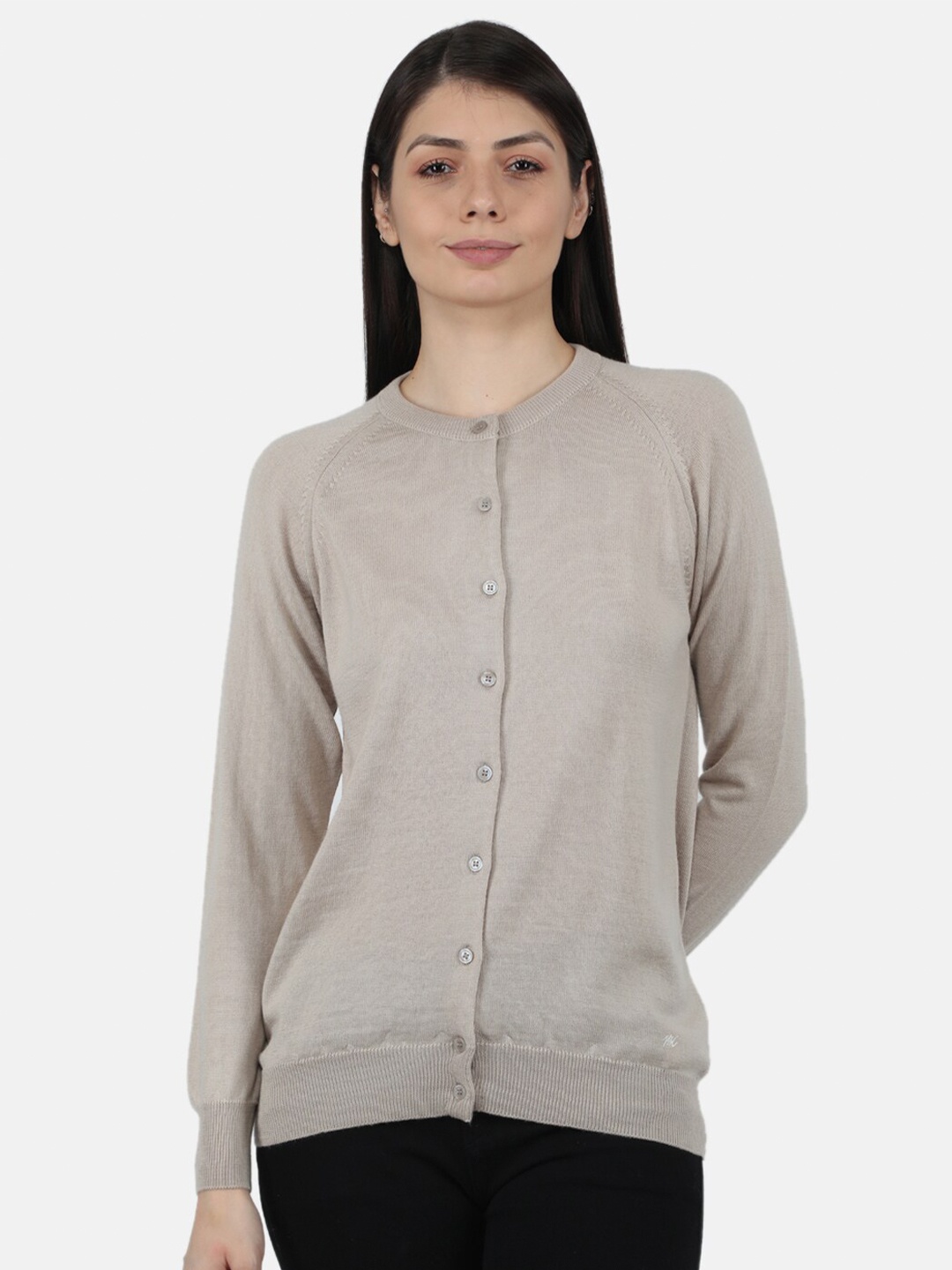 

Monte Carlo Women Beige Pure Wool Solid Round Neck Cardigan