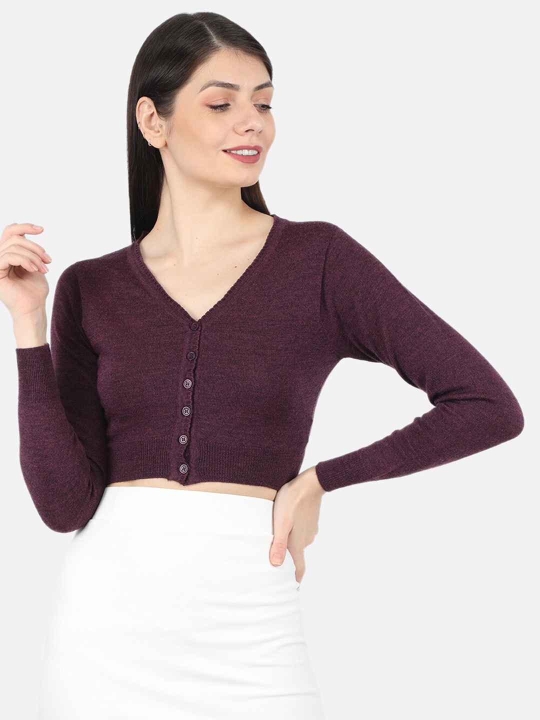 

Monte Carlo Women Maroon Crop Cardigan