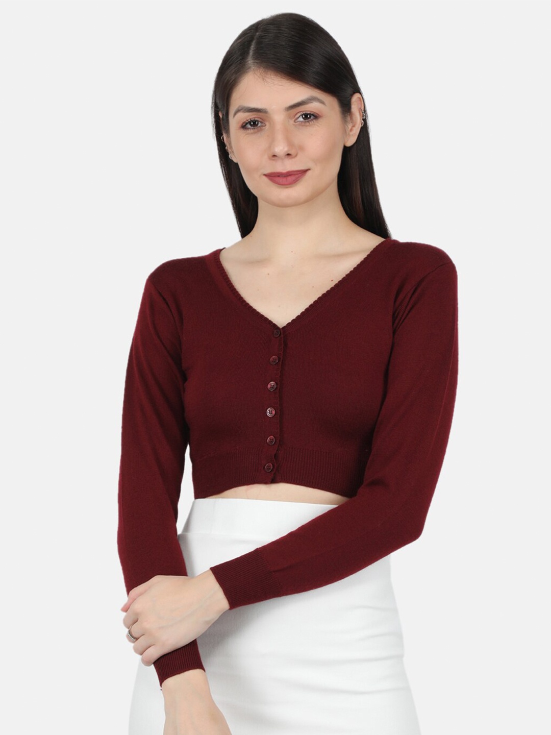 

Monte Carlo Women Maroon Crop Cardigan