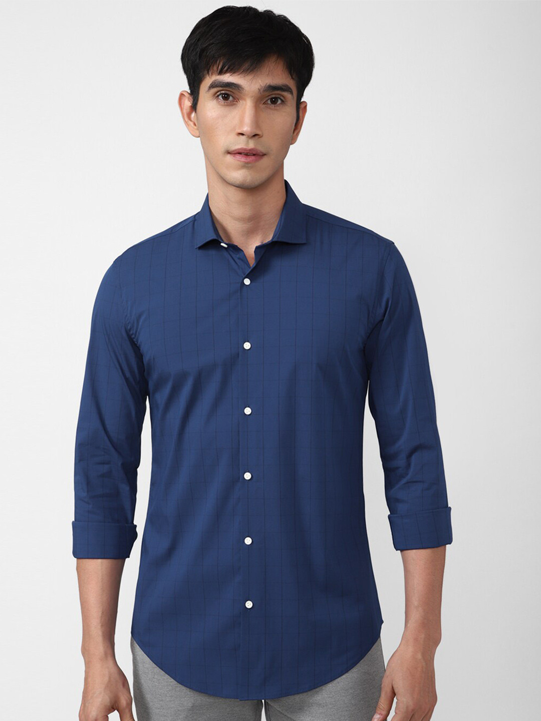 

Peter England Perform Men Blue Athletic Fit Grid Tattersall Checks Checked Casual Shirt
