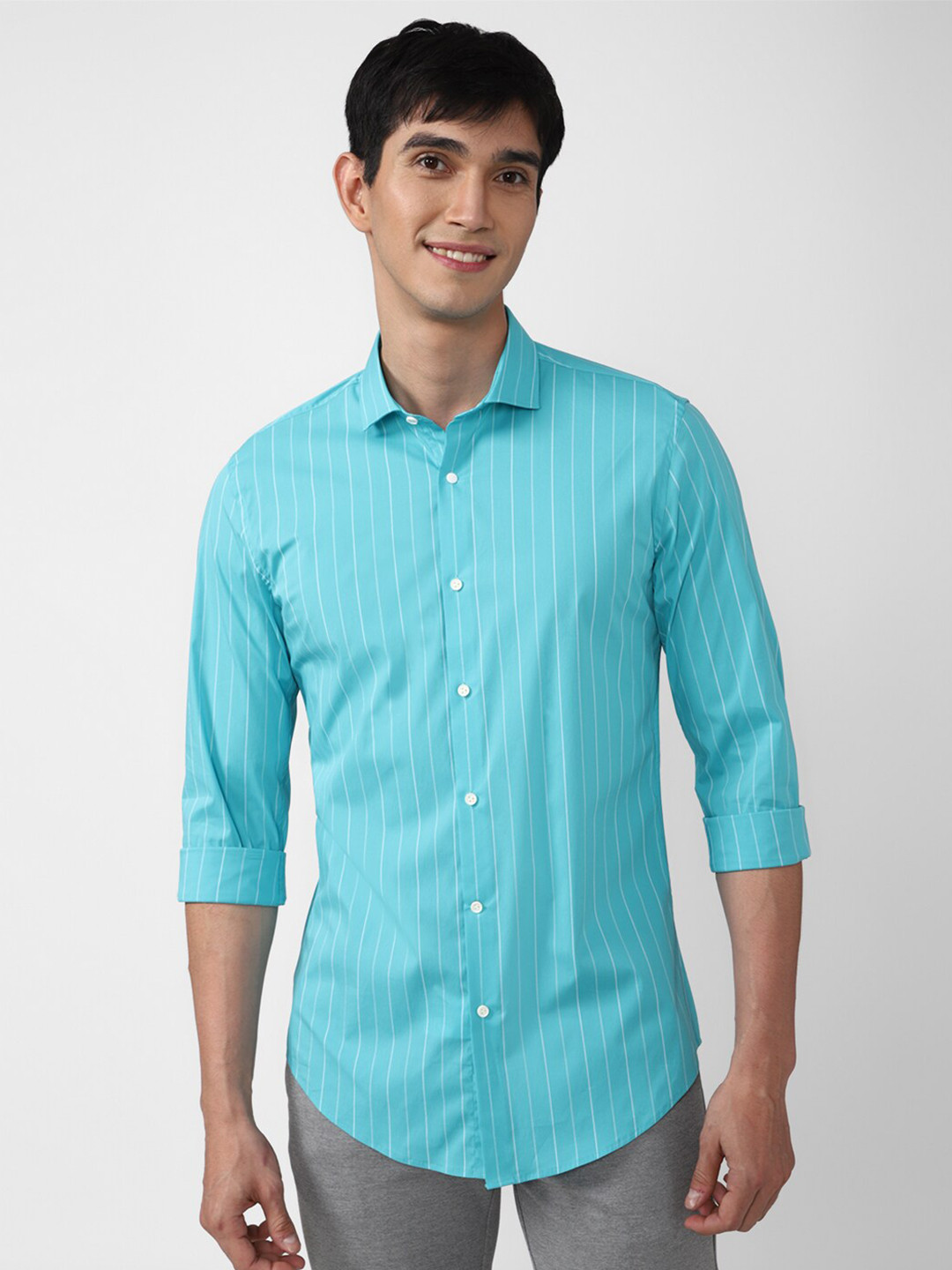 

Peter England Perform Athletic Fit Formal Full Sleeves Shirt, Blue