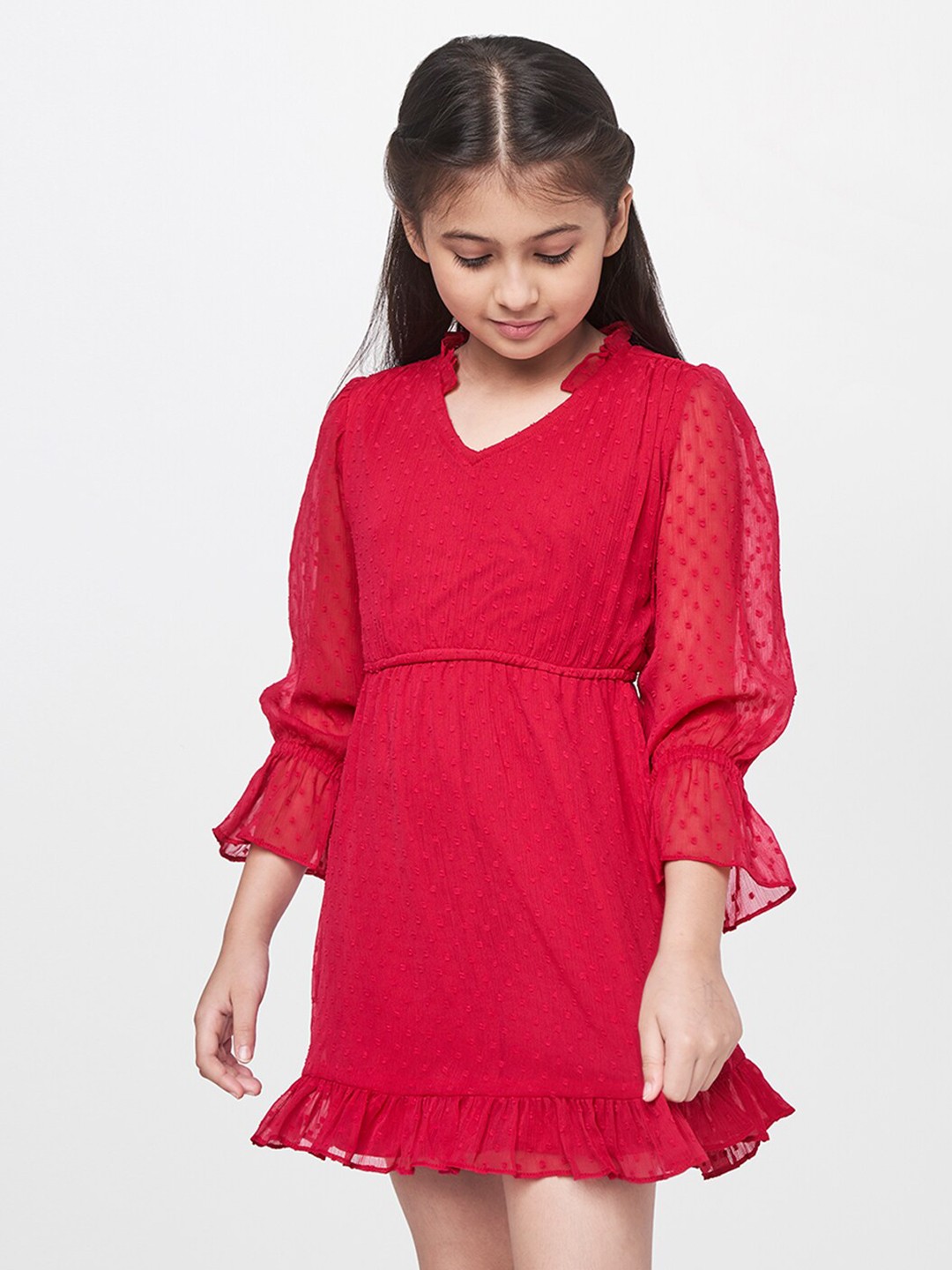 

AND Red Puff Sleeves Dress