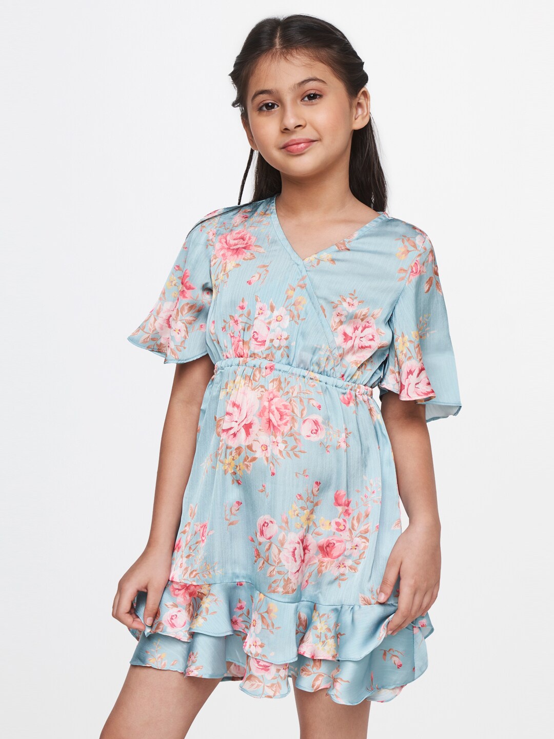 

AND Girls Blue & Red Floral A-Line Dress