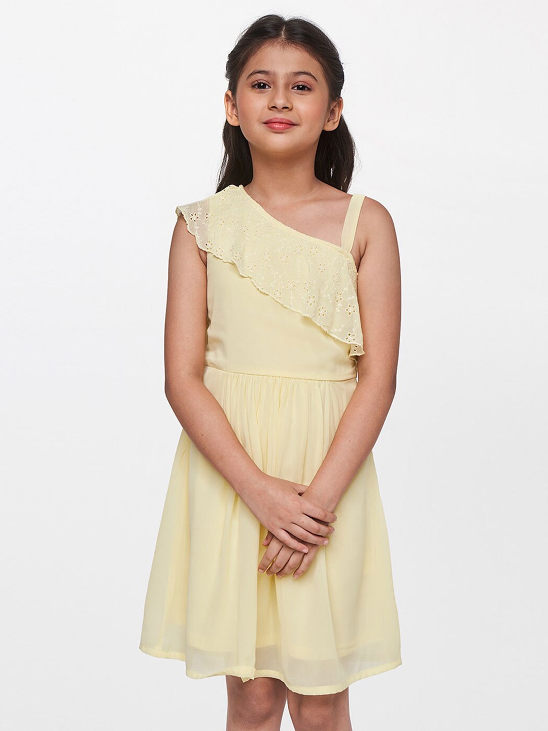 

AND Kids Teen Yellow Embroidered Layered Sleeveless Dress
