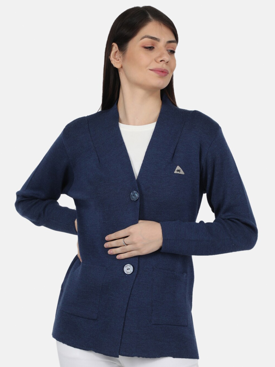 

Monte Carlo Women Blue V-Neck Cardigan