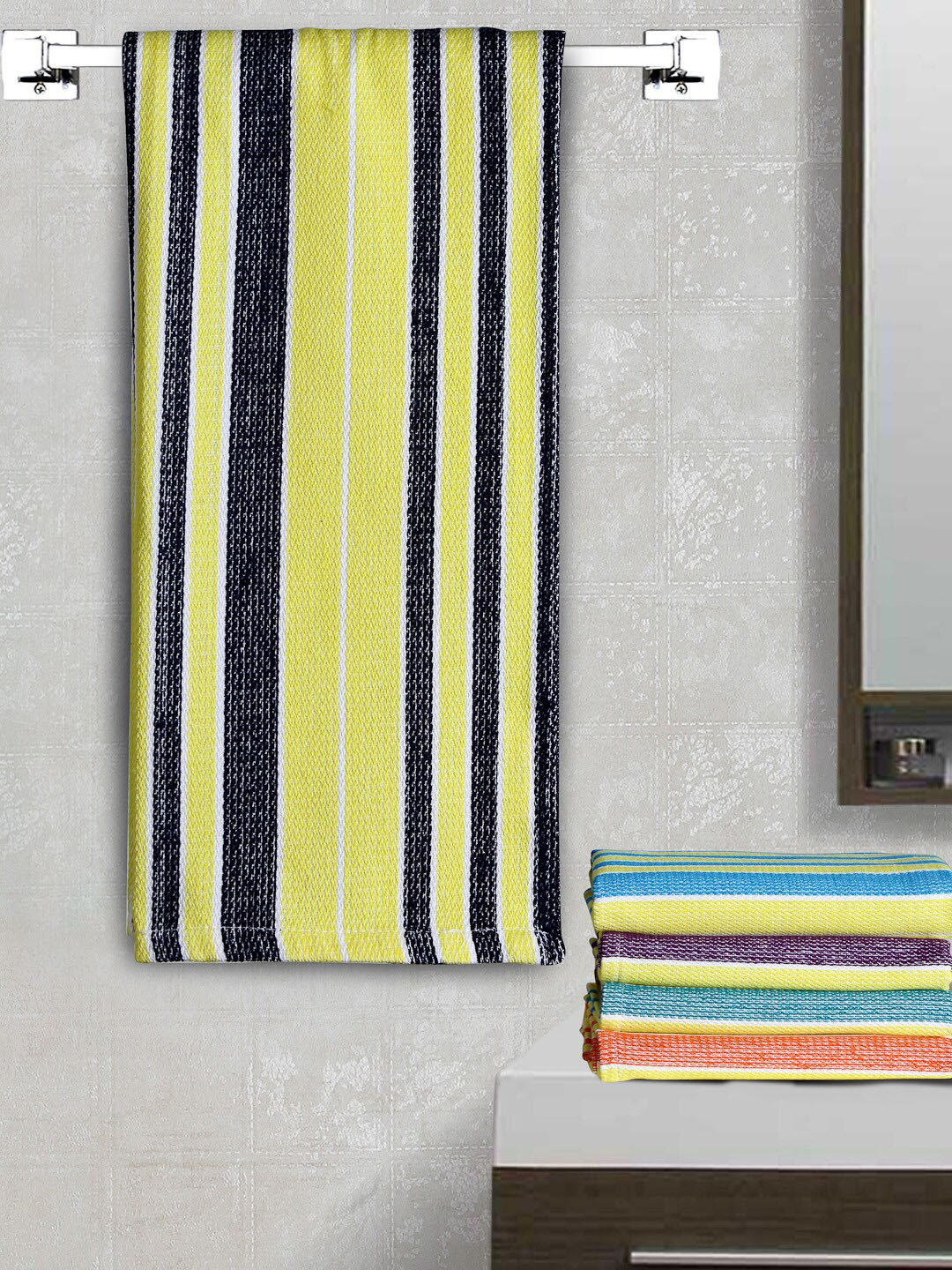 

KLOTTHE Set Of 5 Striped 300 GSM Cotton Hand Towels, Blue