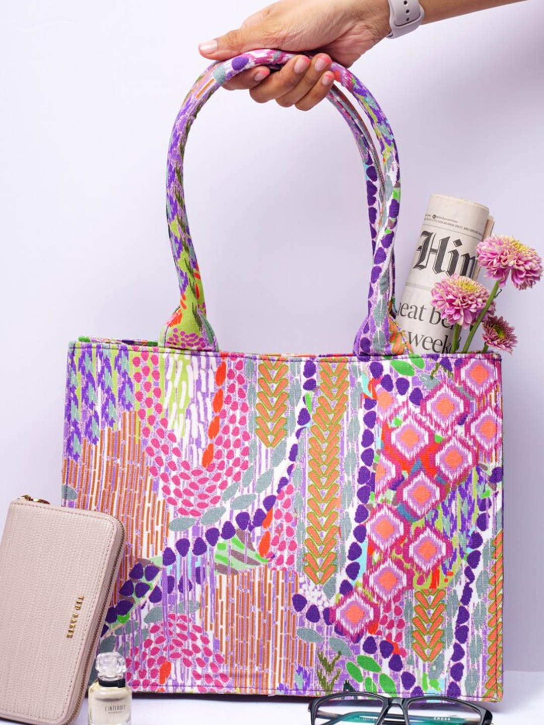 

Payal Singhal Pink Ethnic Motifs Printed Oversized Structured Tote Bag