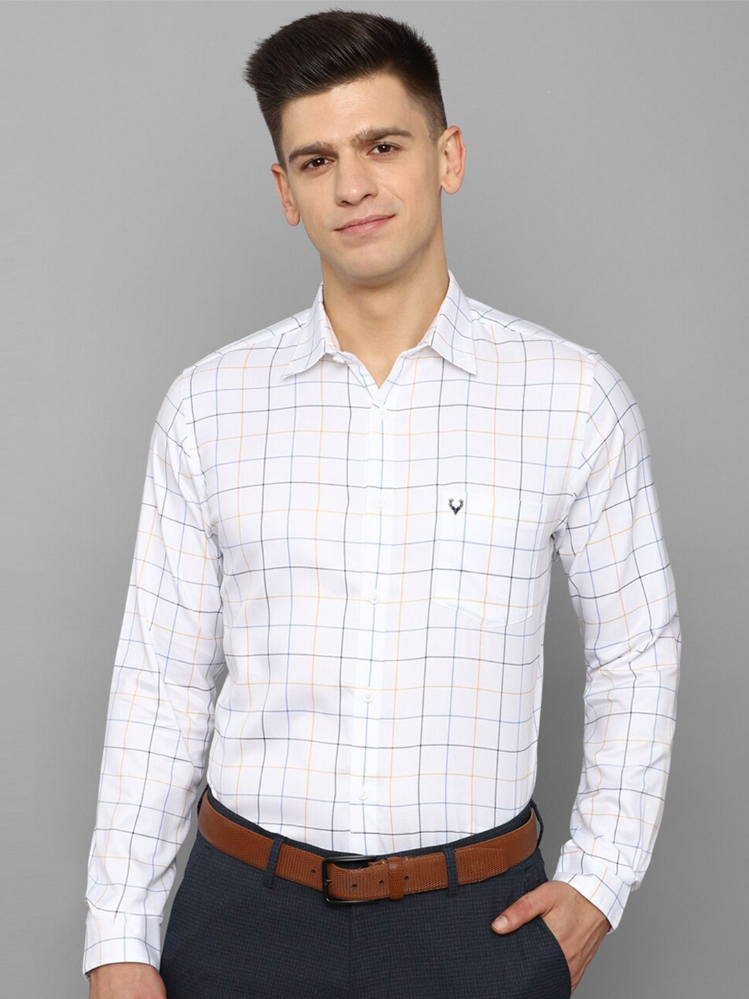 

Allen Solly Men White Slim Fit Windowpane Checked Cotton Formal Shirt
