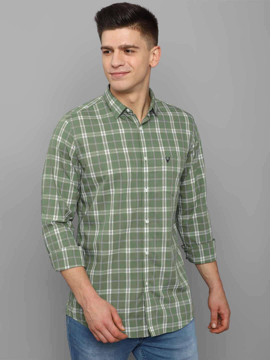 

Allen Solly Men Green Slim Fit Tartan Checks Checked Casual Shirt