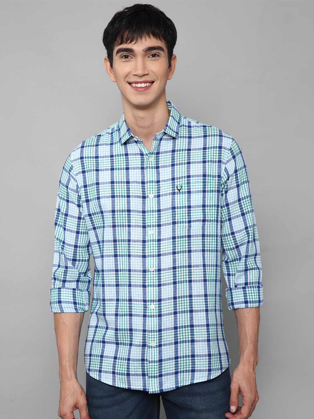 

Allen Solly Men Blue Slim Fit Tartan Checks Checked Casual Shirt
