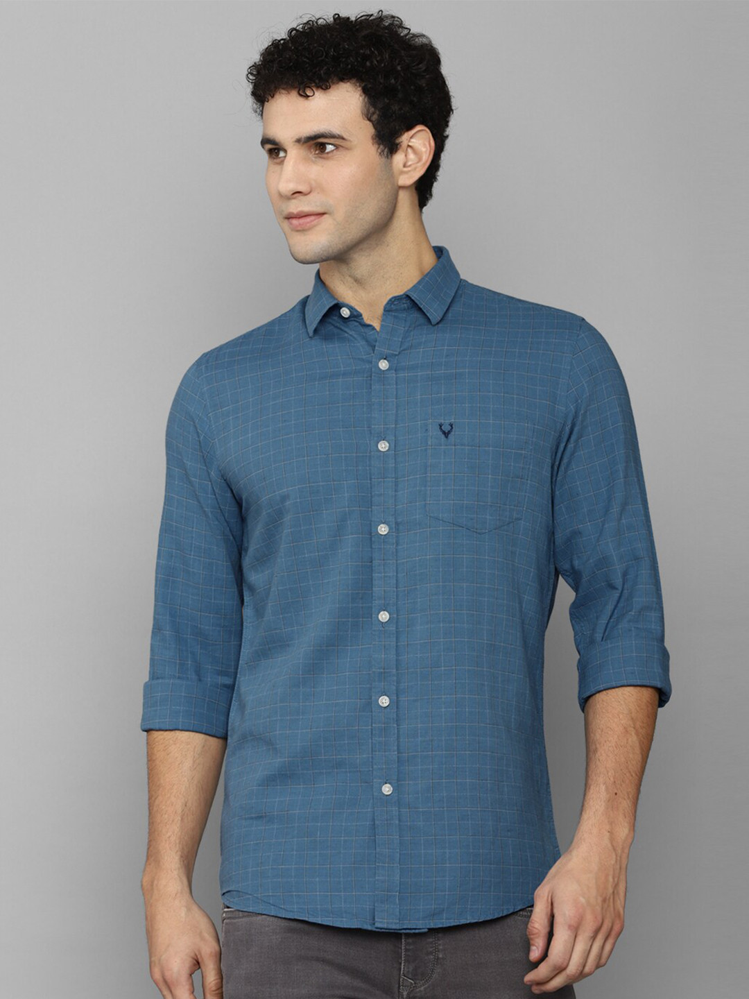 

Allen Solly Men Blue Slim Fit Grid Tattersall Checked Casual Shirt