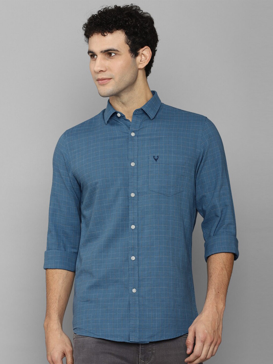 

Allen Solly Men Blue Slim Fit Grid Tattersall Checked Casual Shirt