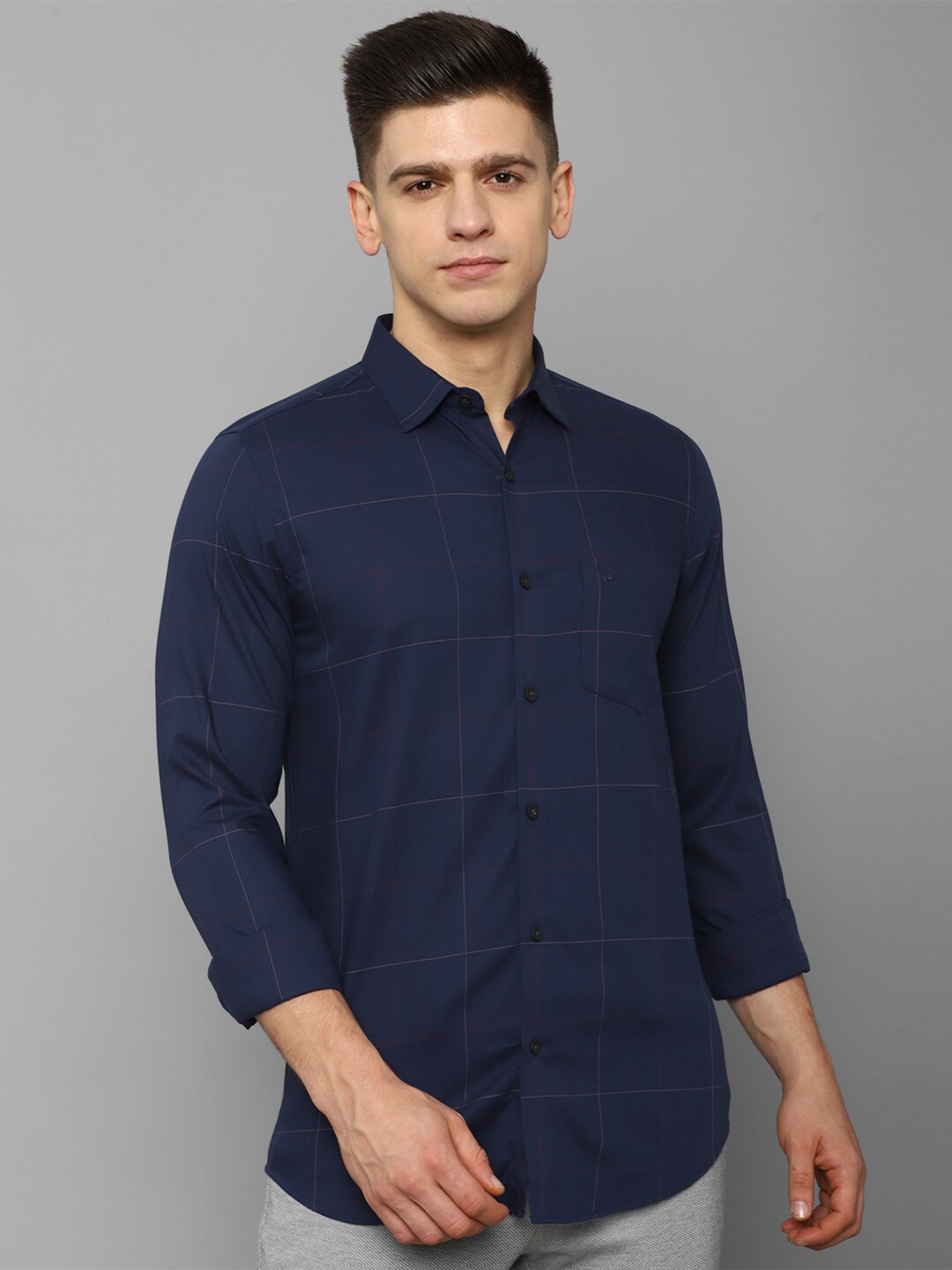 

Allen Solly Men Navy Blue Slim Fit Windowpane Checks Checked Casual Shirt