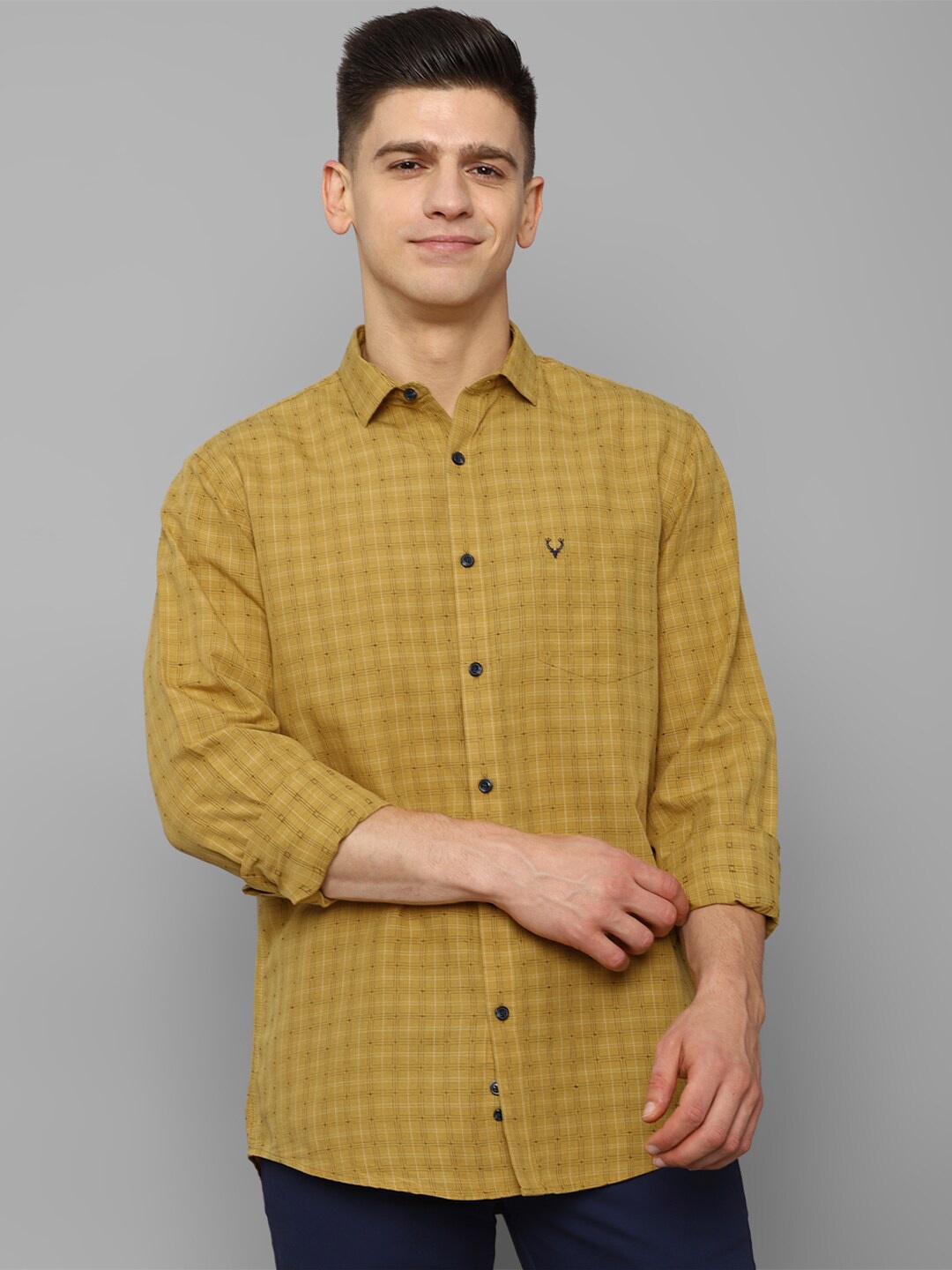 

Allen Solly Men Yellow Slim Fit Checked Cotton Linen Casual Shirt