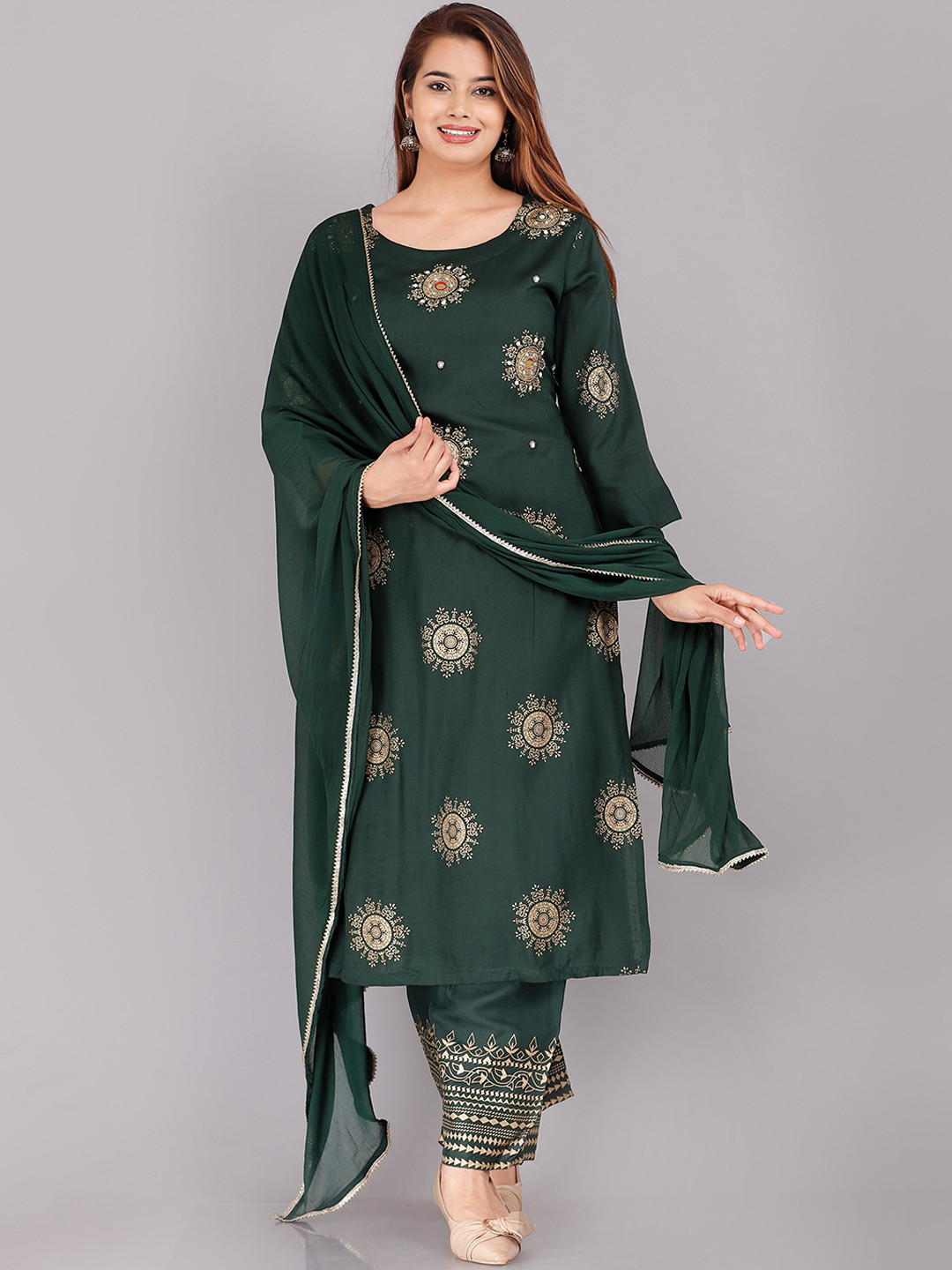 

KALINI Women Green Ethnic Motifs Printed Kurta with Palazzos & With Dupatta