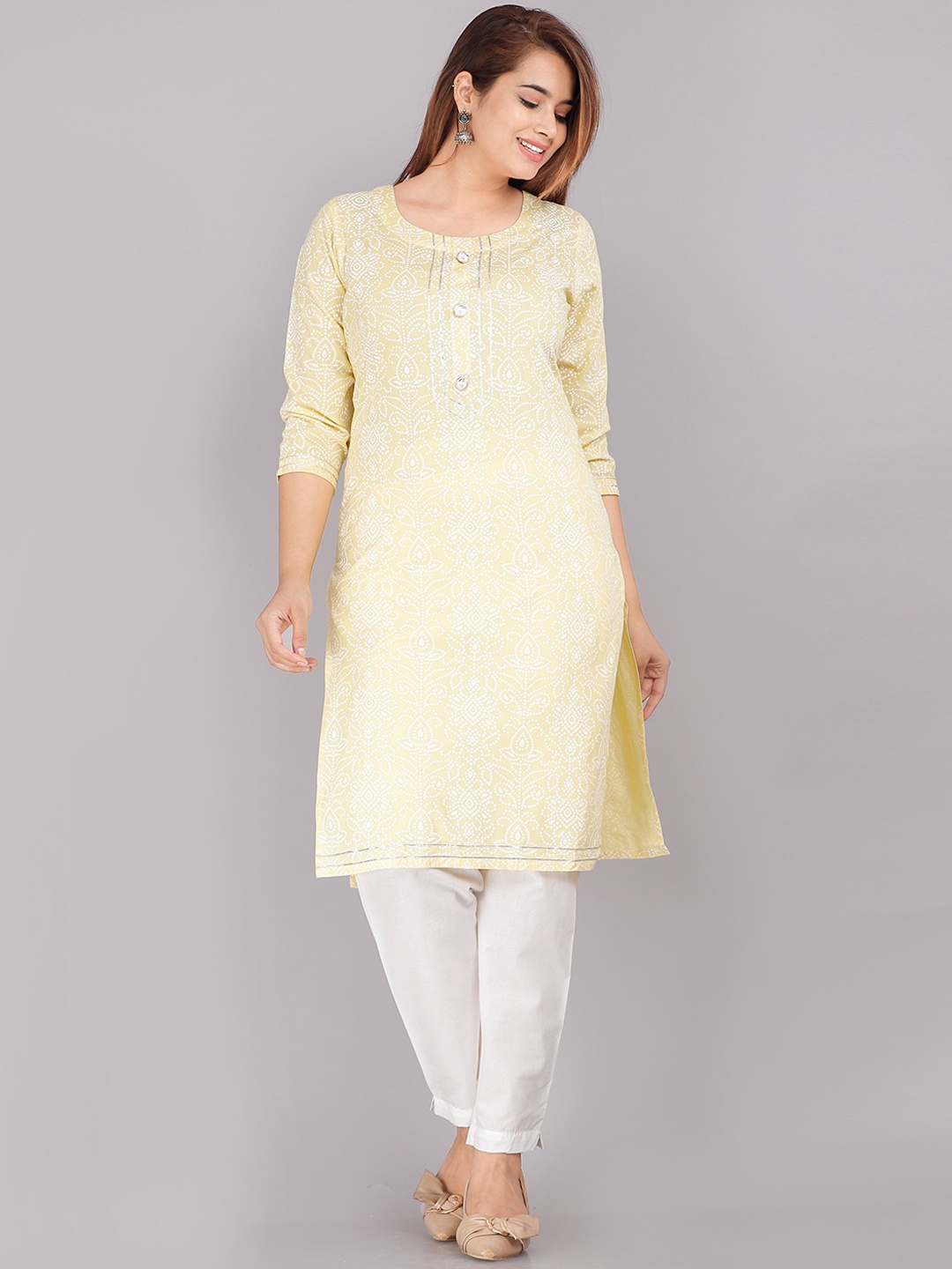 

KALINI Women Yellow Floral Chikankari Floral Kurta