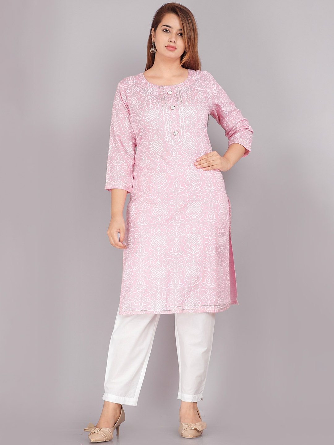 

KALINI Women Pink & White Floral Printed Kurta