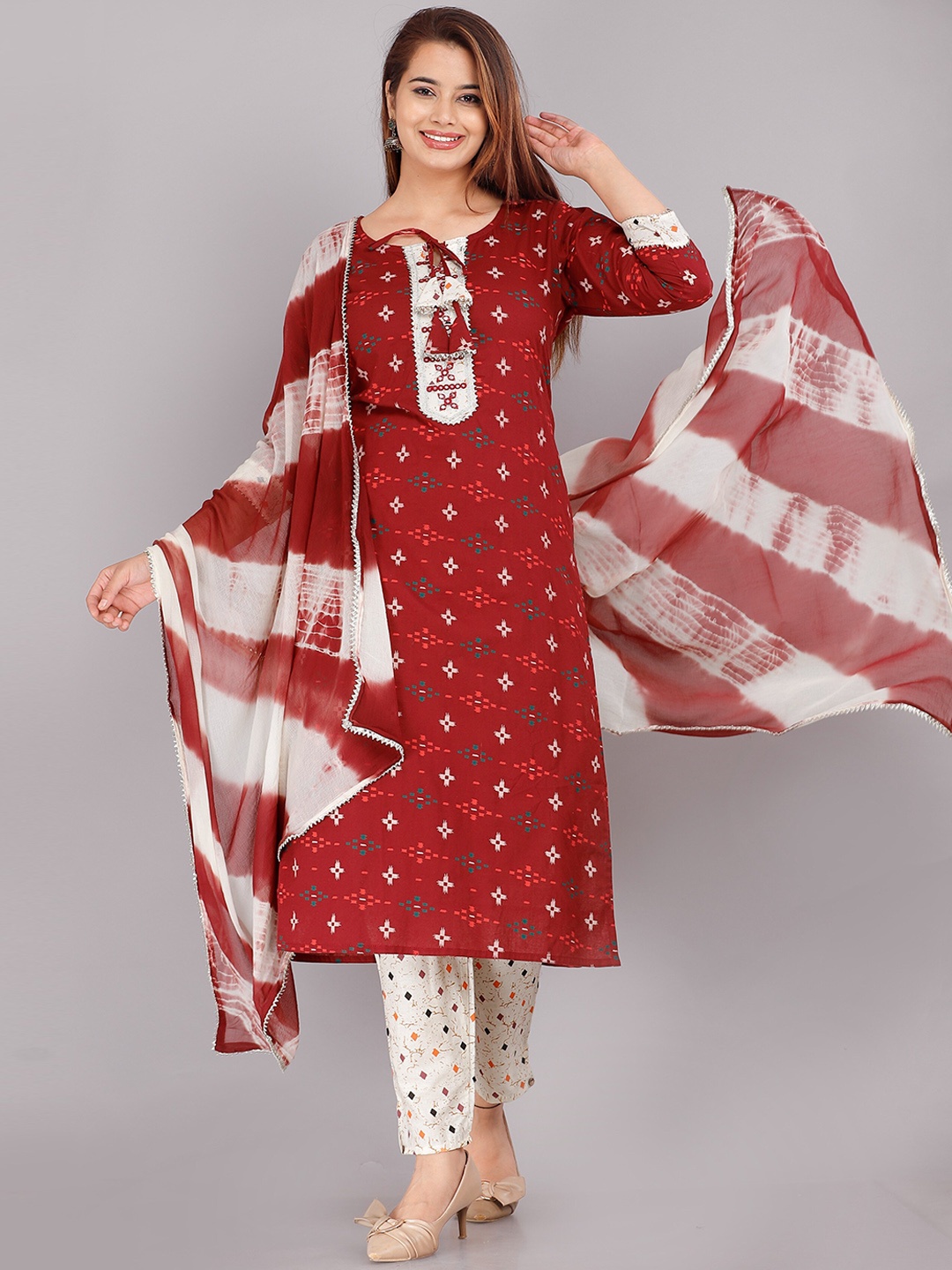 

KALINI Women Maroon Printed Pure Cotton Kurta with Trousers & With Dupatta