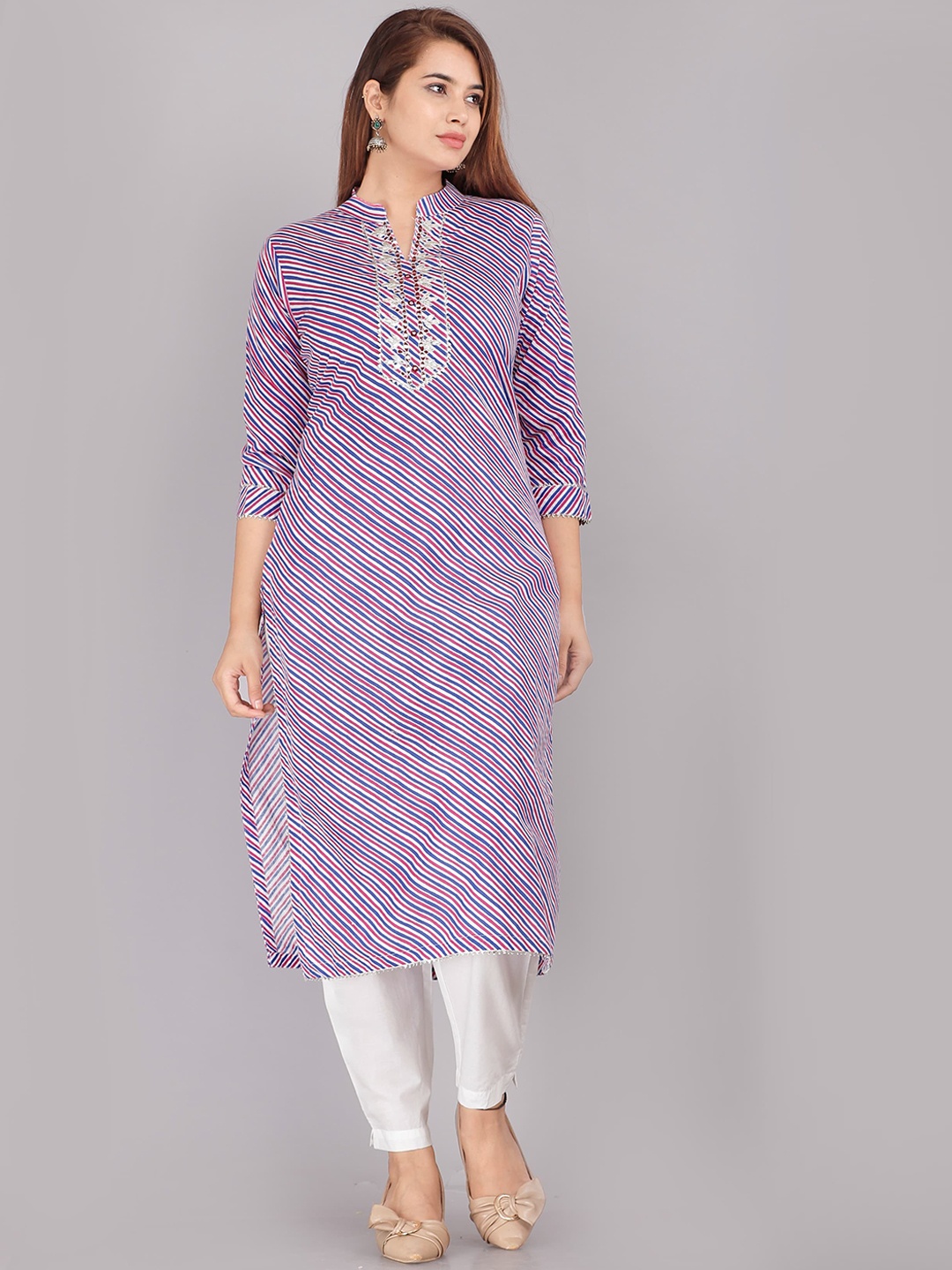 

KALINI Women Purple Striped Floral Kurta