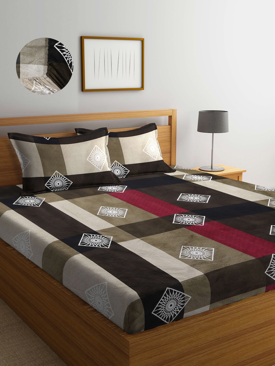 

Arrabi Green & Black Geometric 300 TC King Bedsheet with 2 Pillow Covers