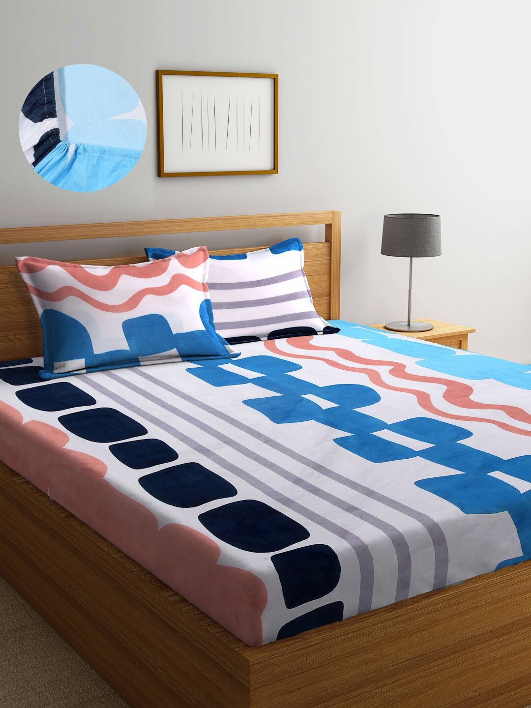 

Arrabi Blue & Navy Blue 300 TC King Bedsheet with 2 Pillow Covers