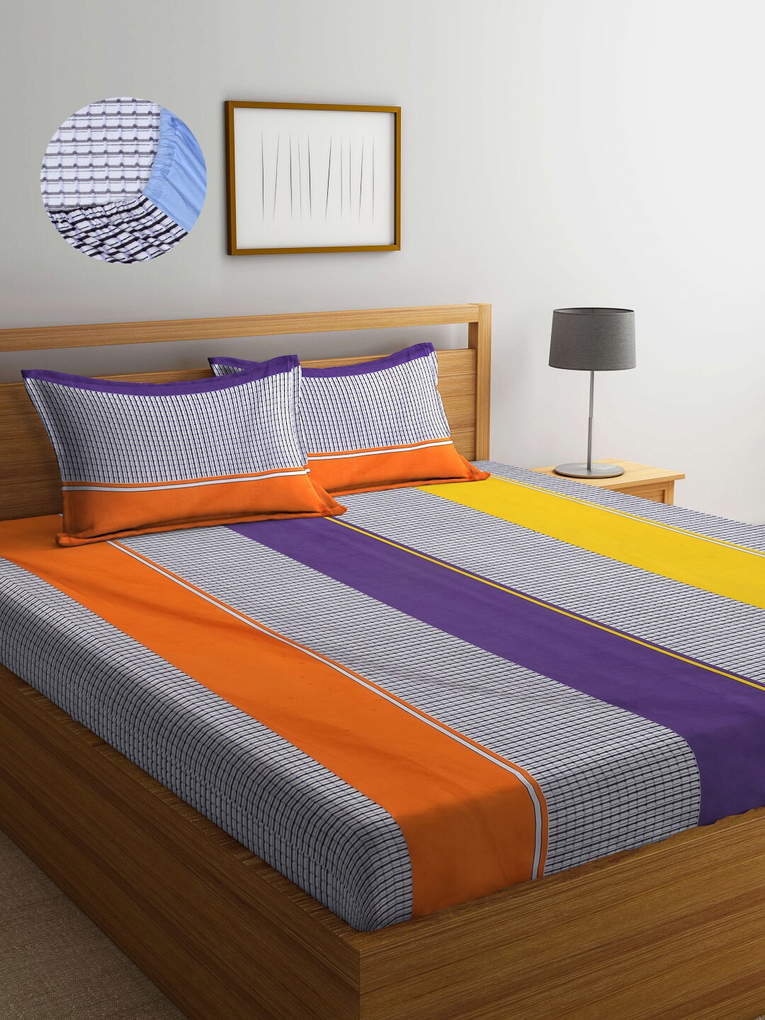 

Arrabi Grey Purple Striped Bedsheets