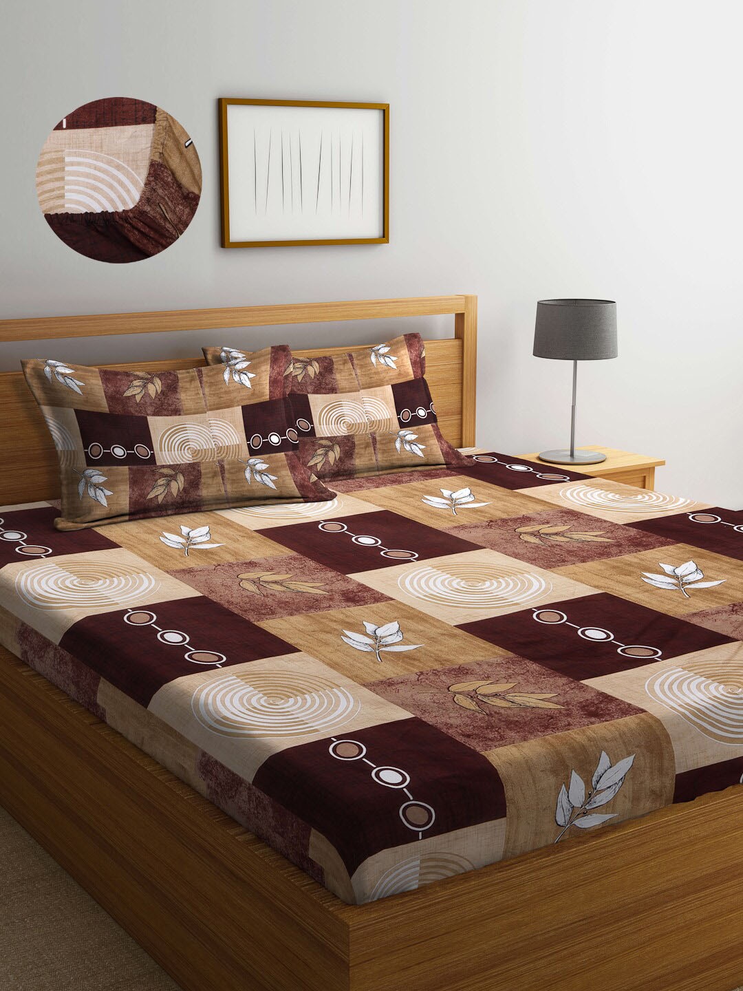 

Arrabi Brown & Cream-Coloured Geometric 300 TC King Bedsheet with 2 Pillow Covers