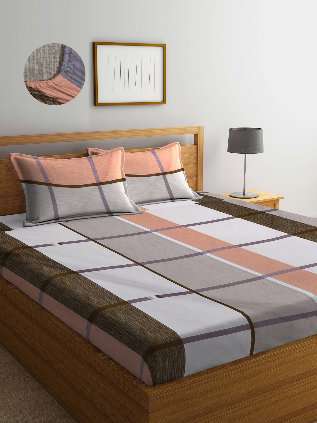 

Arrabi Orange & Grey Geometric 300 TC King Bedsheet with 2 Pillow Covers
