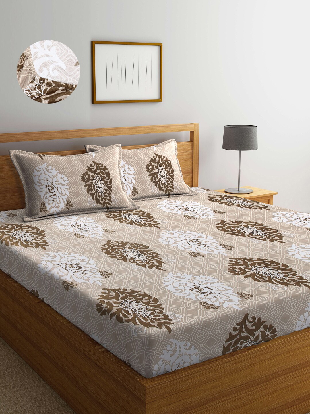 

Arrabi Brown & Beige Ethnic Motifs 300 TC King Bedsheet with 2 Pillow Covers