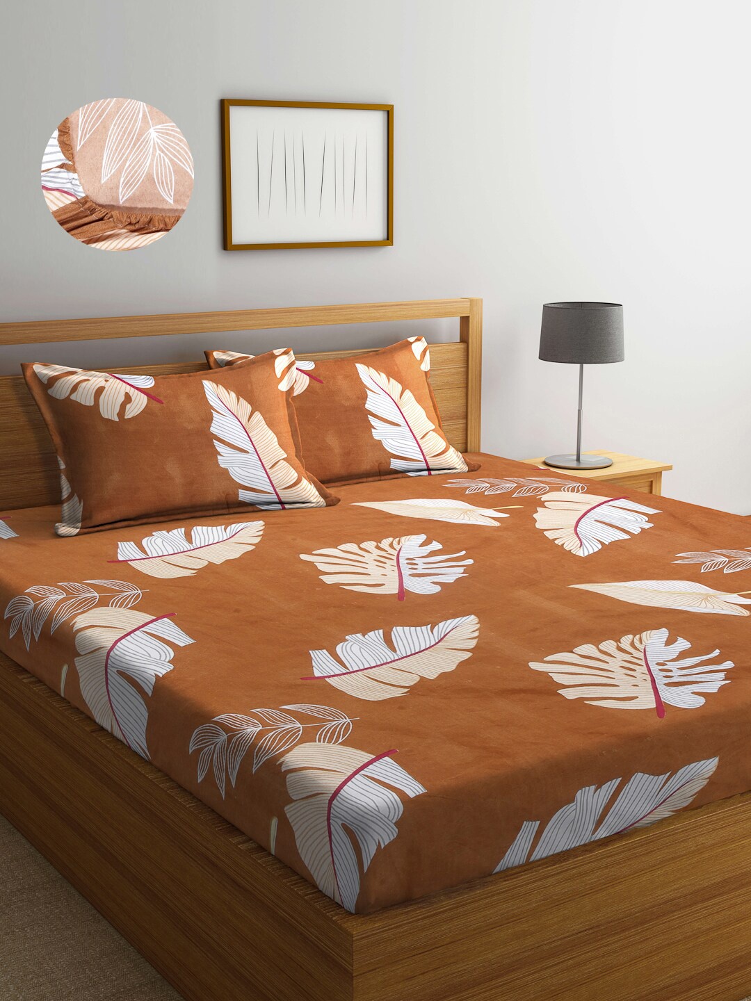 

Arrabi Adults Brown & White Floral 300 TC King Bedsheet with 2 Pillow Covers