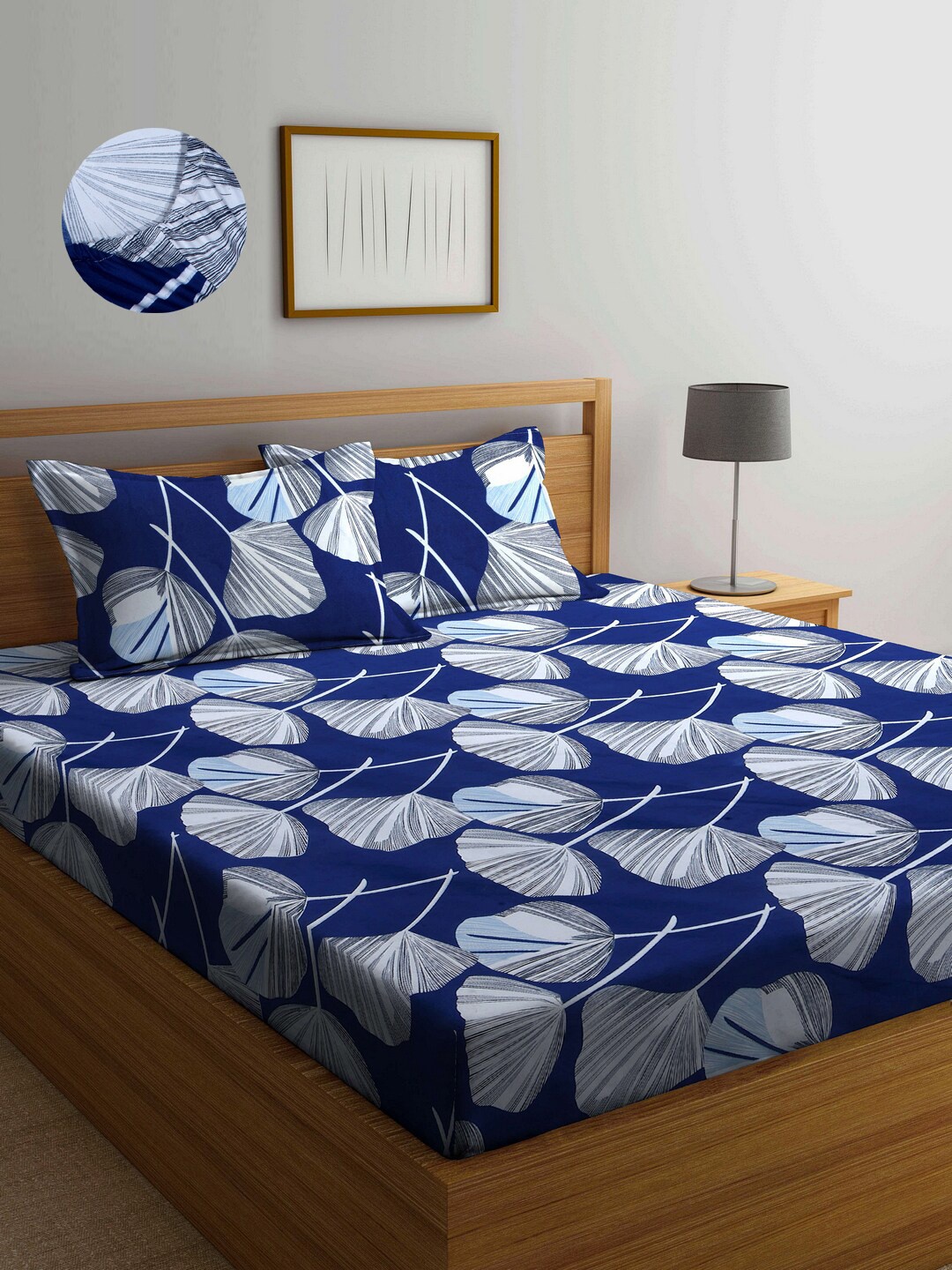 

Arrabi Blue & White Floral 300 TC King Bedsheet with 2 Pillow Covers