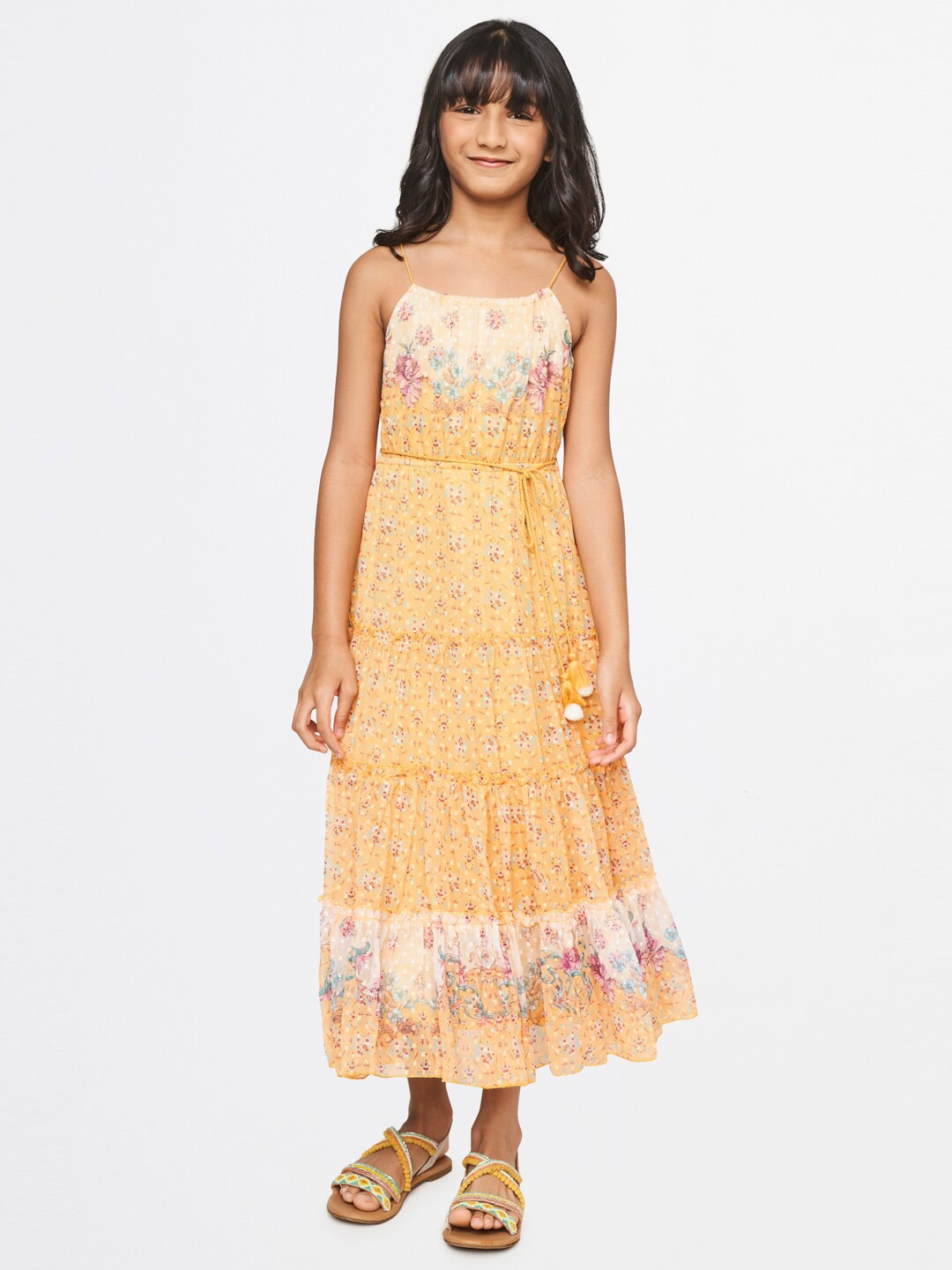 

Global Desi Mustard Yellow Floral Midi Dress