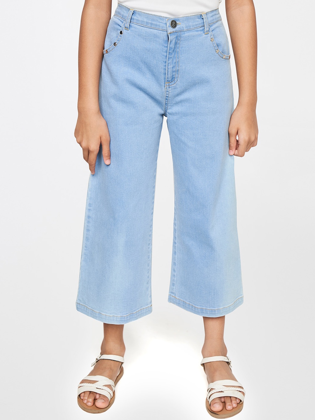 

Global Desi Girls Blue Solid Culottes Trousers
