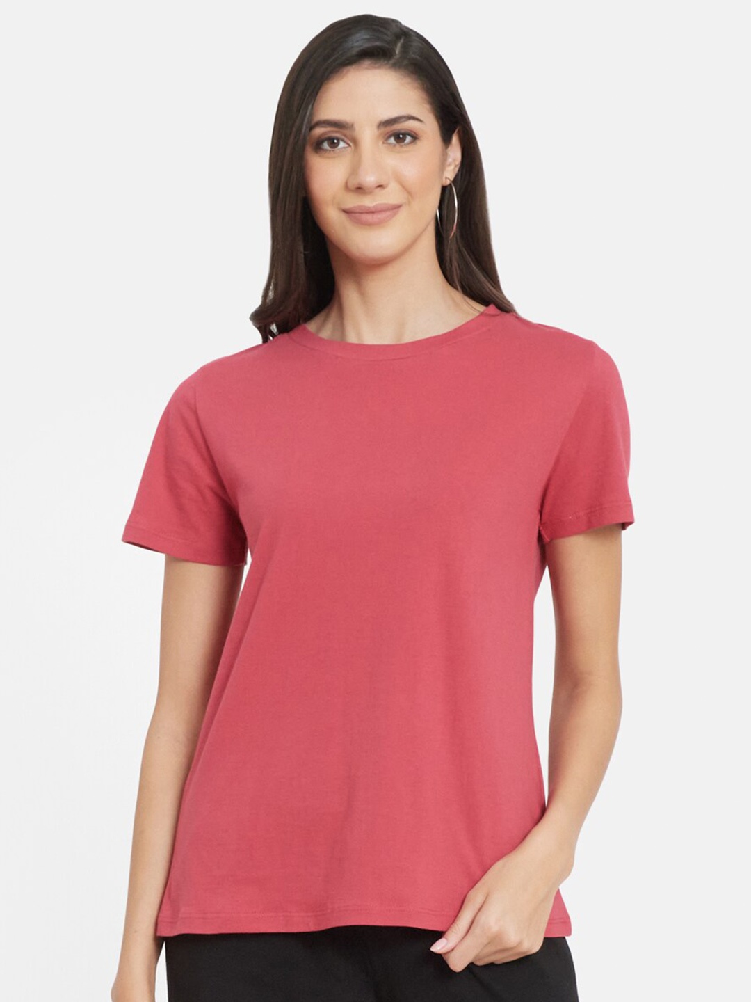 

UNMADE Women Maroon Solid Organic Cotton T-shirt