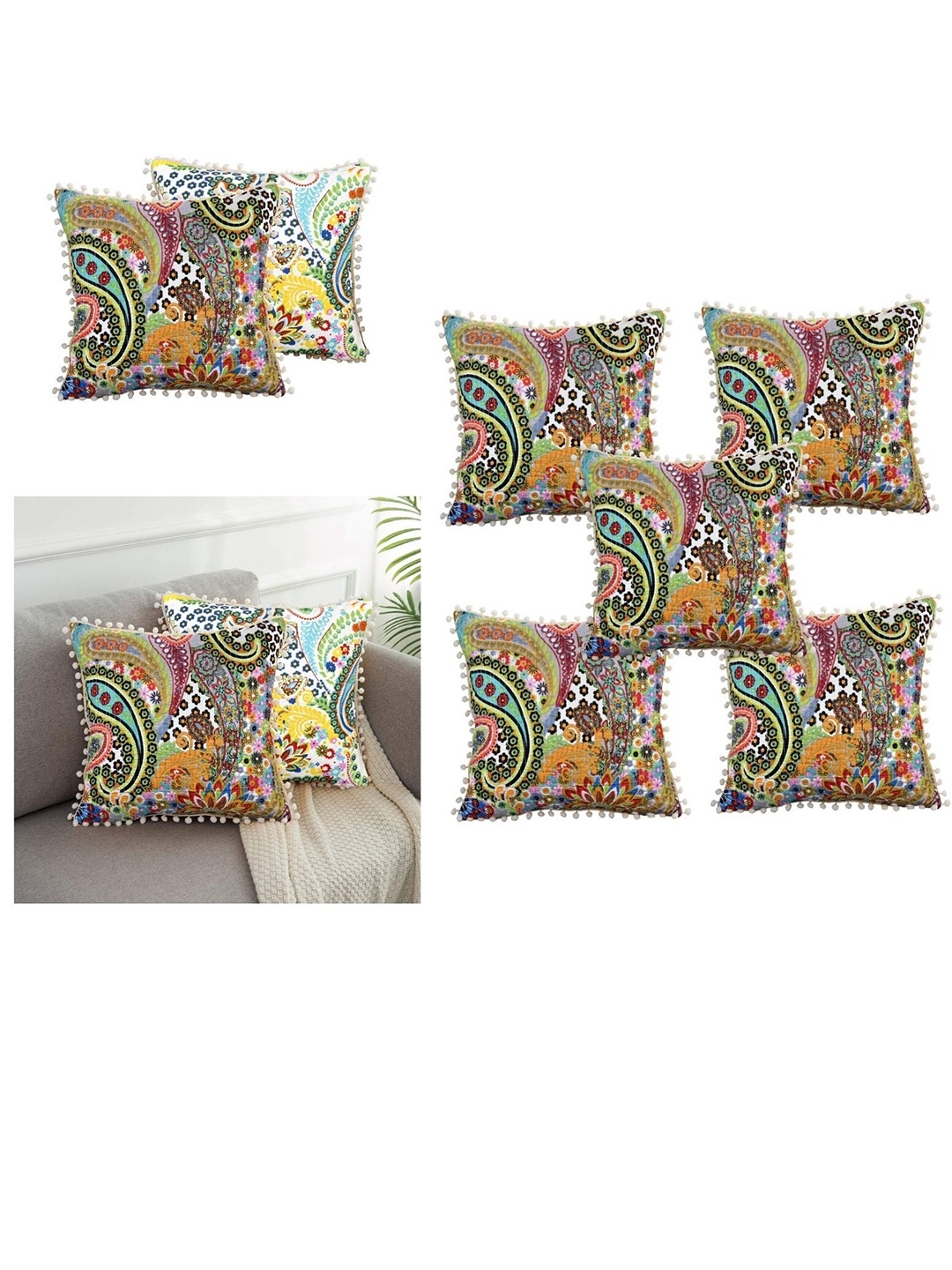 

INDHOME LIFE Multicoloured Set of 2 Ethnic Motifs Square Cushion Covers, Multi